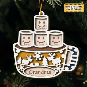 Family Love Grows Warmer At Christmas - Personalized Custom Marshmallow Shaped 2 Layered Wood Ornament