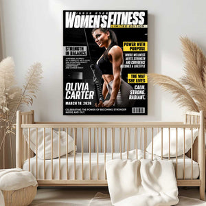 Personalized Women Fitness Magazine Cover, Custom Workout Photo Canvas