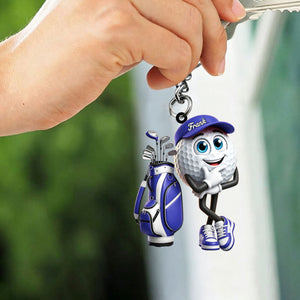 Thinking Pose Golf Buddy Keychain - Personalized Cute Golf Ball Mascot Keychain