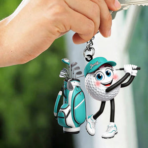 Golf Follow-Through Swing Cartoon Golfer - Personalized Golf Ball Mascot Keychain Gift for Male & Female Golfer