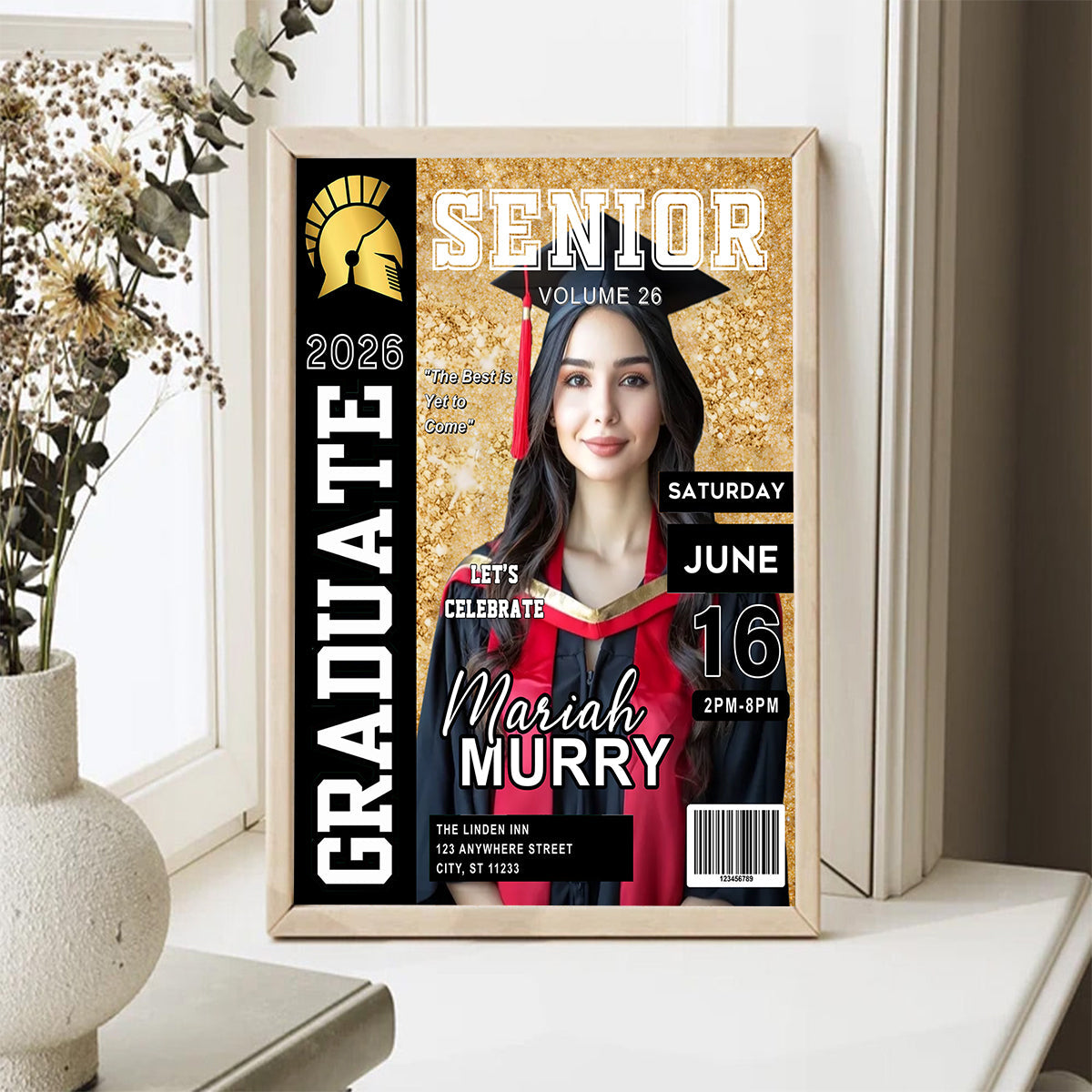 New Graduate Gift - Personalized Graduation Magazine Cover Canvas for Him or Her