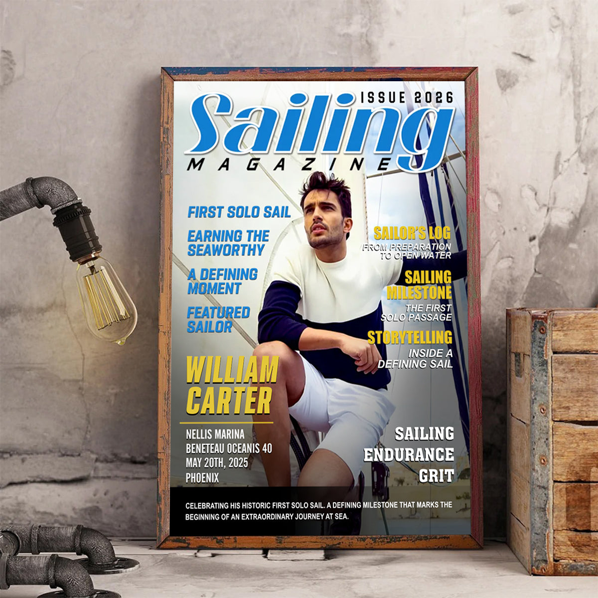 Personalized Sailing Journal Magazine Cover – First Solo Voyage Gift, Gift For Sailing Lovers, Nautical Gift