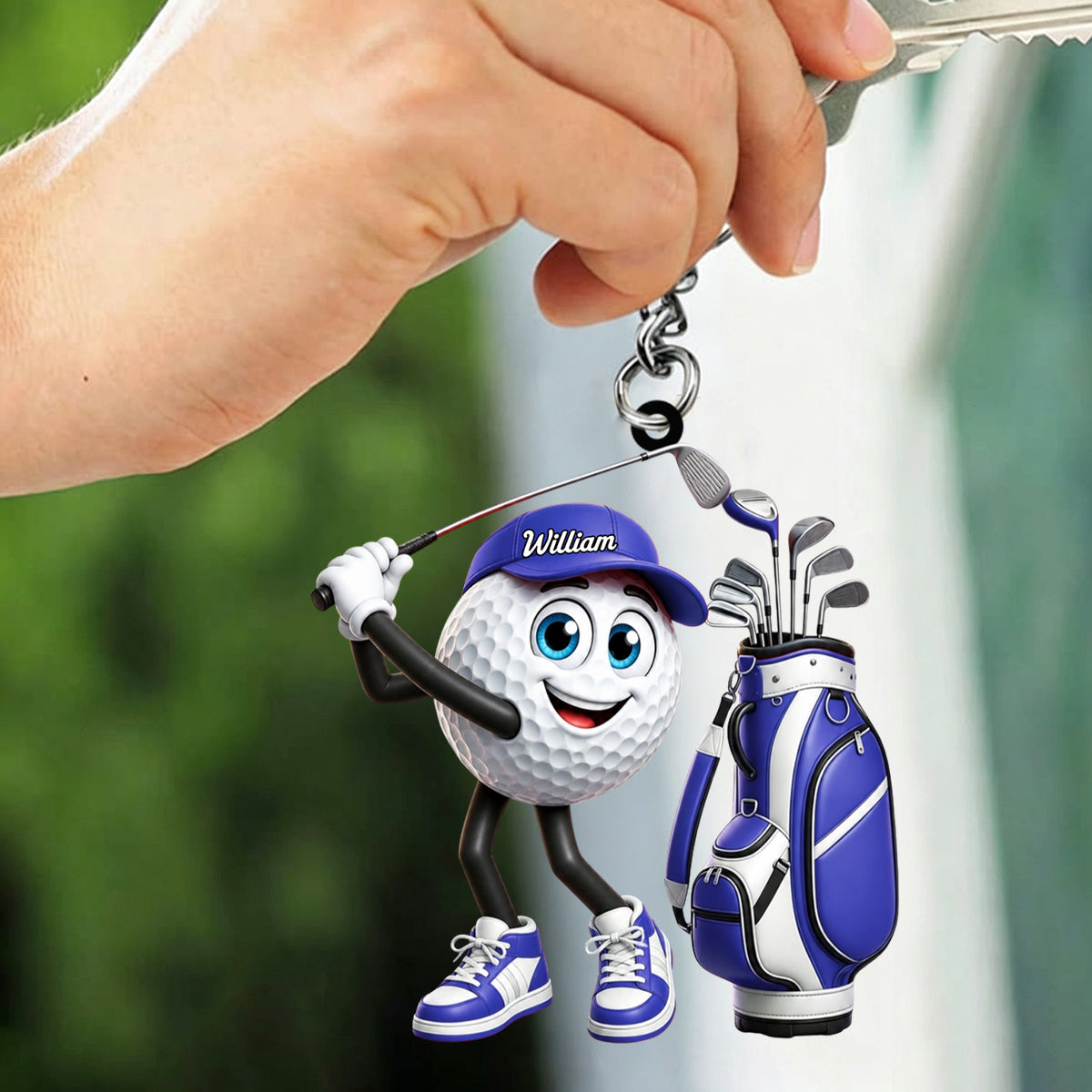 Golf Backswing Pose Cartoon Golfer Personalized Golf Ball Mascot Keychain Gift for Male & Female Golfer
