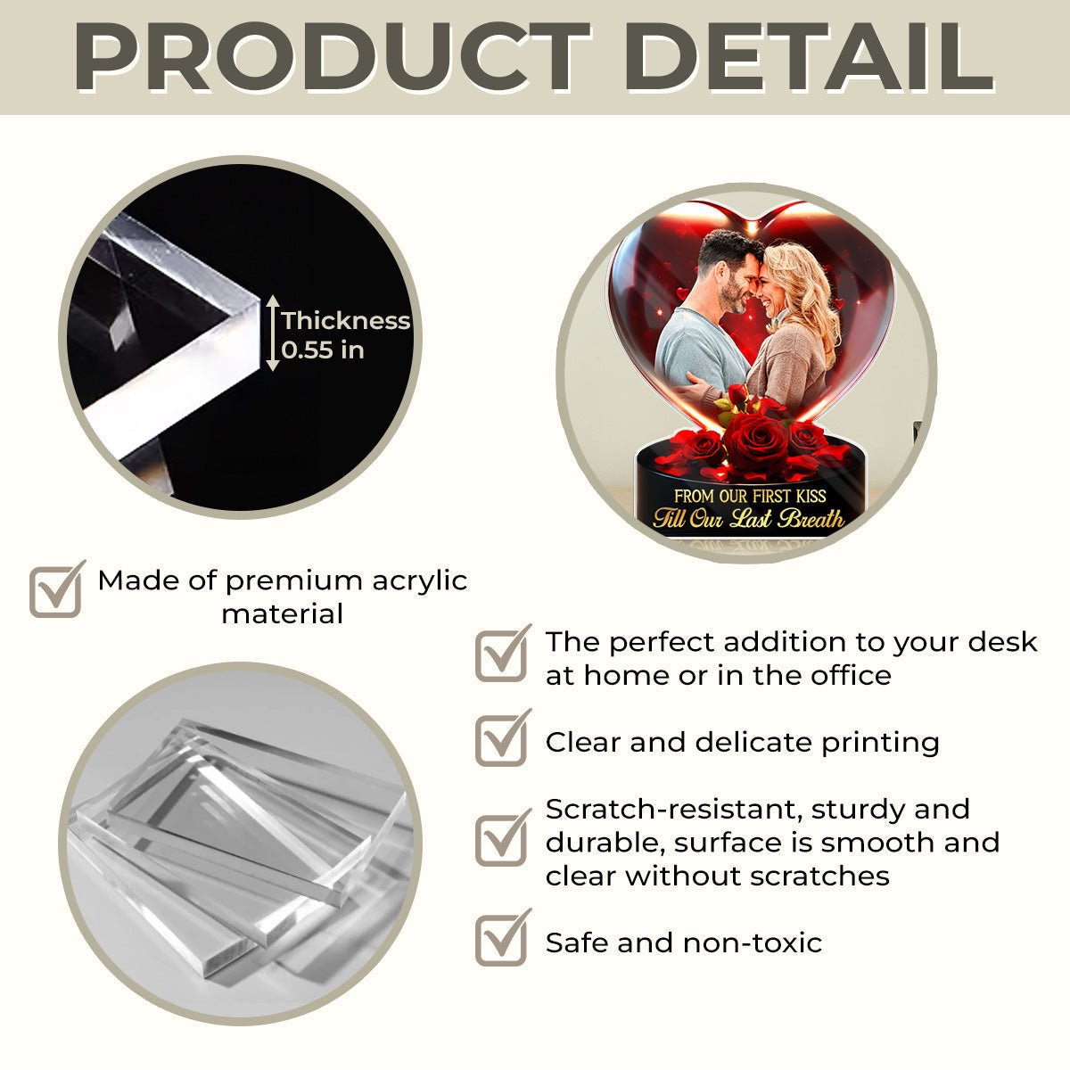 From Our First Kiss, Till Our Last Breath - Couple Personalized Photo Acrylic Plaque Gift For Husband Wife