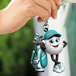 Cool Personalized Golf Ball Mascot Keychain Gift for Male & Female Golfer