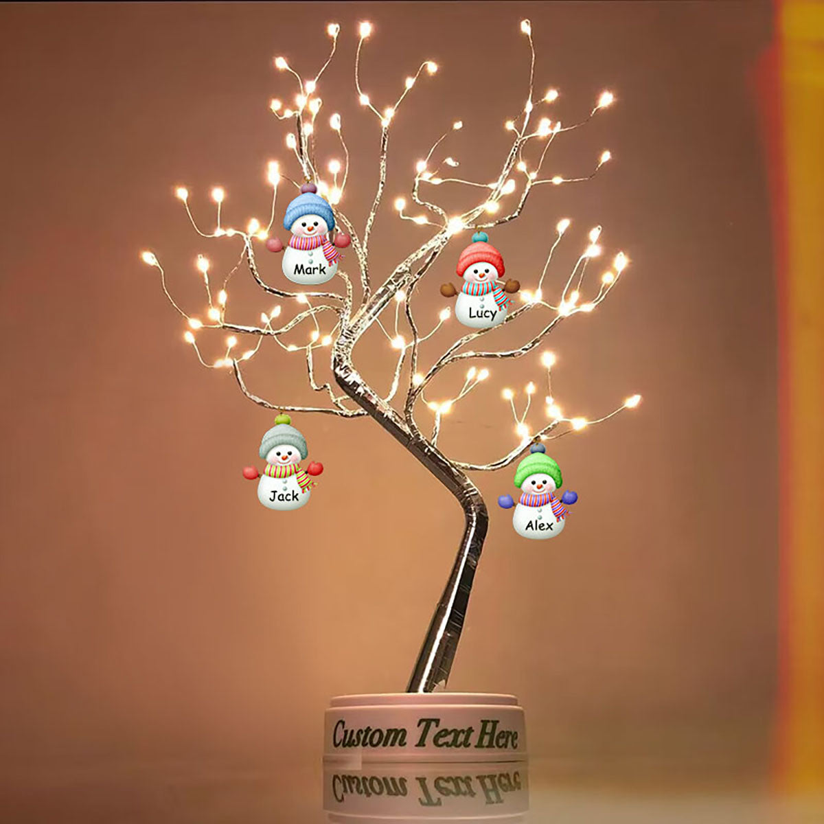 Personalized Snowman Family LED Tree Light