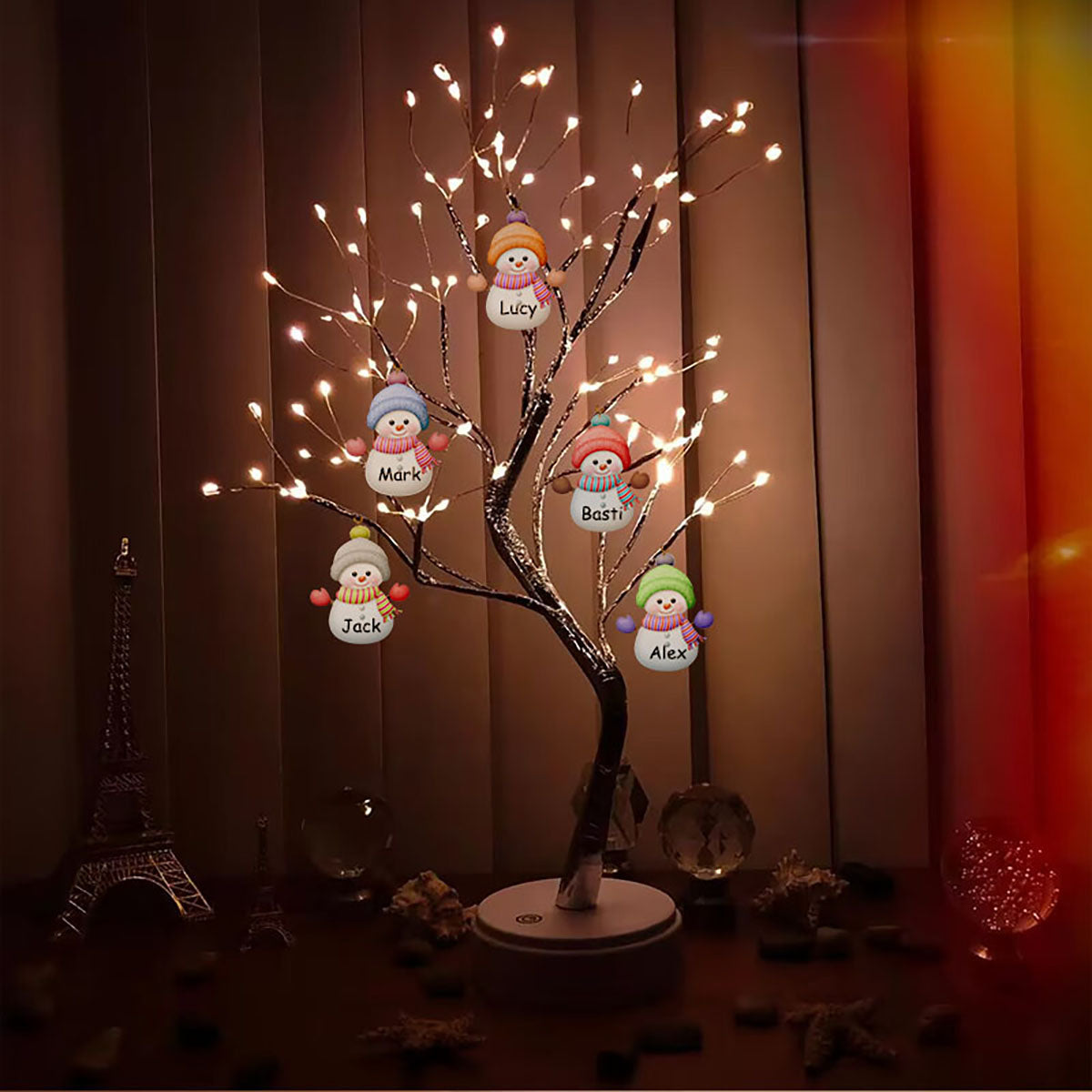 Personalized Snowman Family LED Tree Light