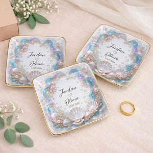Our Love Is Deeper, Ocean Shell Pearls Personalized Ceramic Jewelry Dish, Gift For Couple