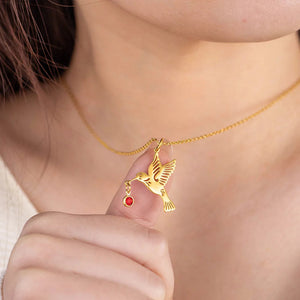 Personalized Dainty Hummingbird Necklace with Birthstone Bird Jewelry Mother's Day Gift for Women