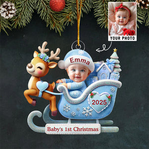 Baby In Reindeer Sleigh - Custom Photo Acrylic Ornament