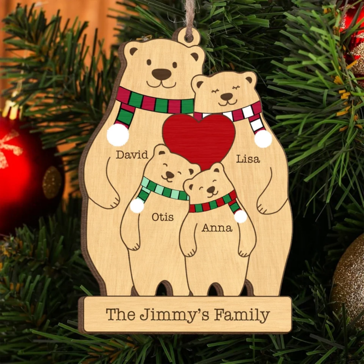 Family Wooden Hug Bears Personalized Wooden Ornament