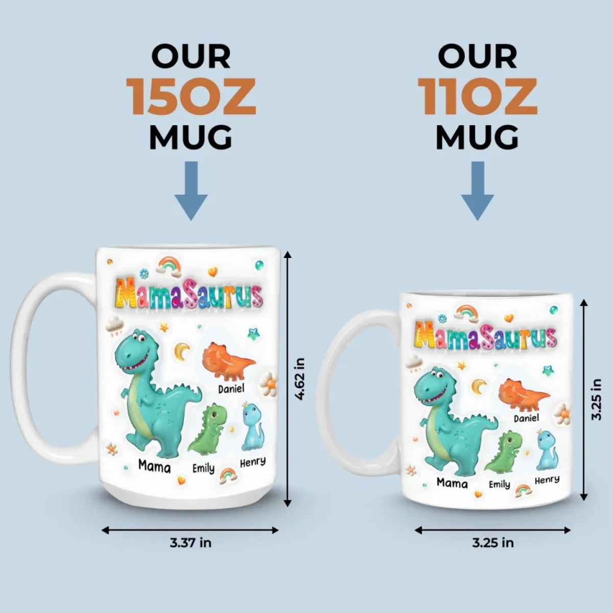 Tiny Dino, Big Love - Family Personalized Custom Printed Mug - Mother's Day, Gift For Mom, Grandma