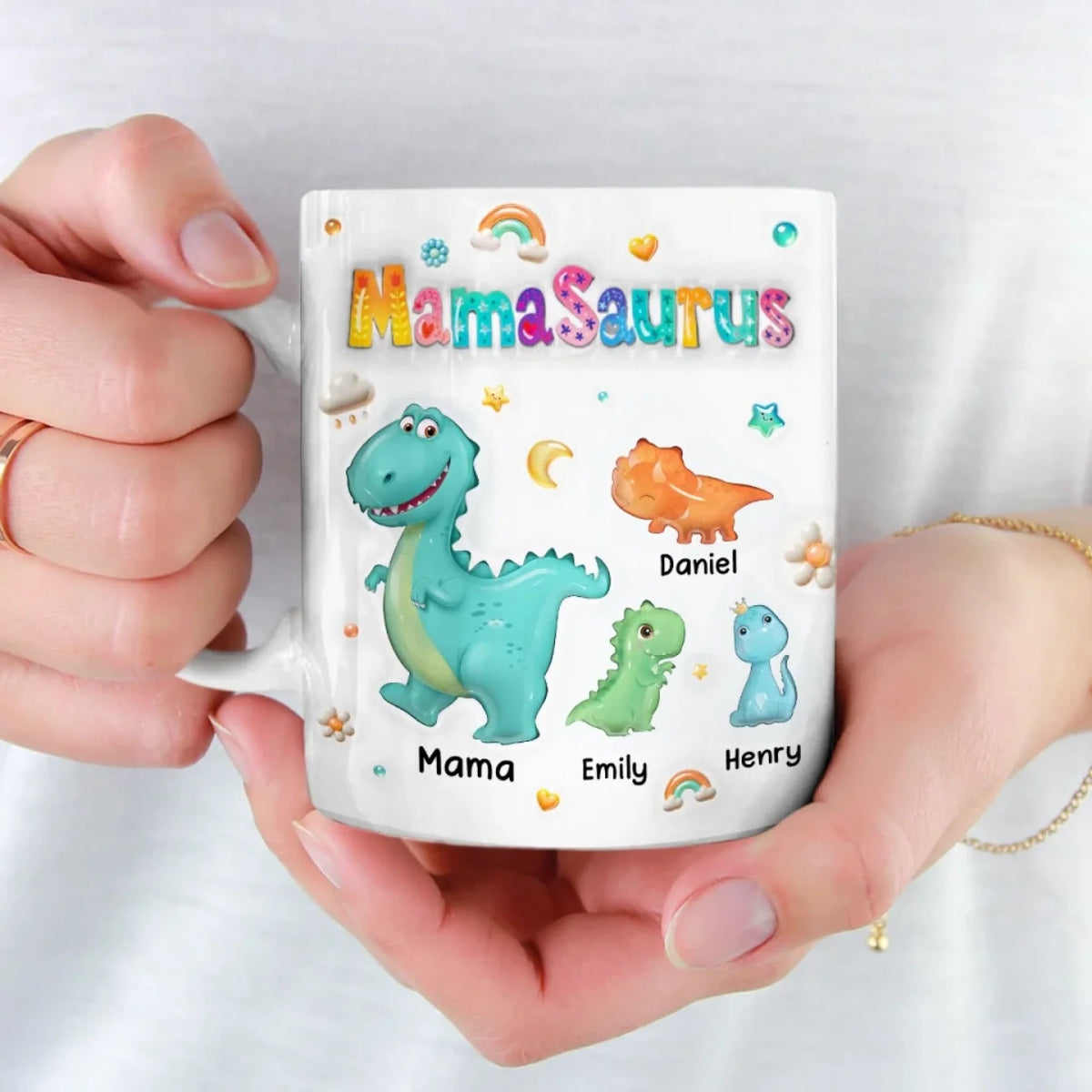 Tiny Dino, Big Love - Family Personalized Custom Printed Mug - Mother's Day, Gift For Mom, Grandma