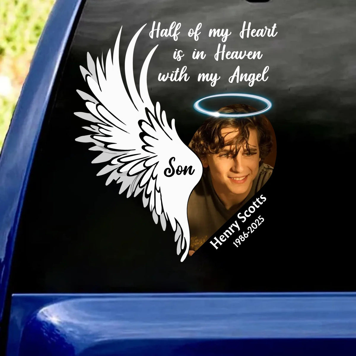 Half Of My Heart Is In Heaven With My Angel - Personalized Decal, Memorial Gift, Loss Of Loved One Gift