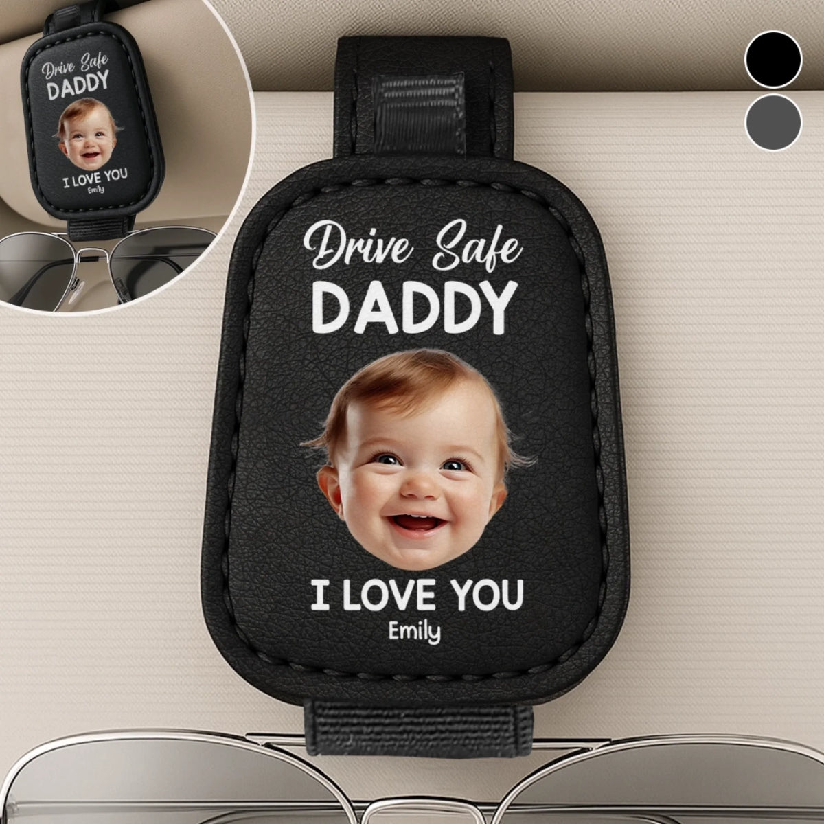 Custom Photo Drive Safe Daddy, Love Always - Family Personalized Custom Sunglasses Holder For Car Visor - Father's Day, Gift For Dad, Grandpa