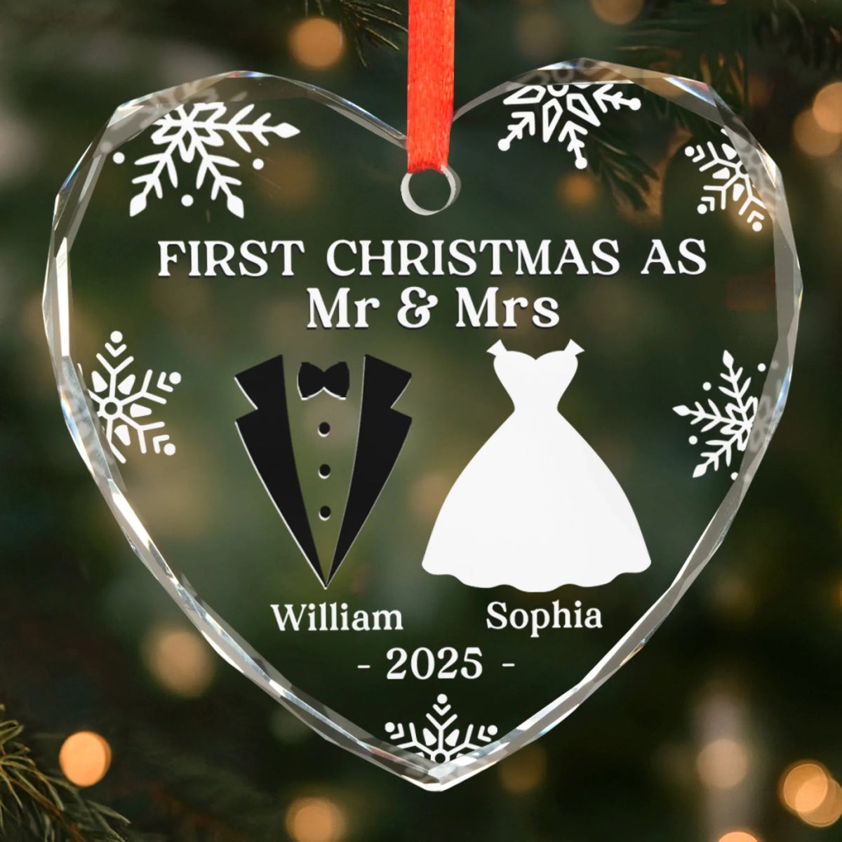 Our First Christmas As Husband And Wife Personalized Heart Glass Ornament Gifts For Couple