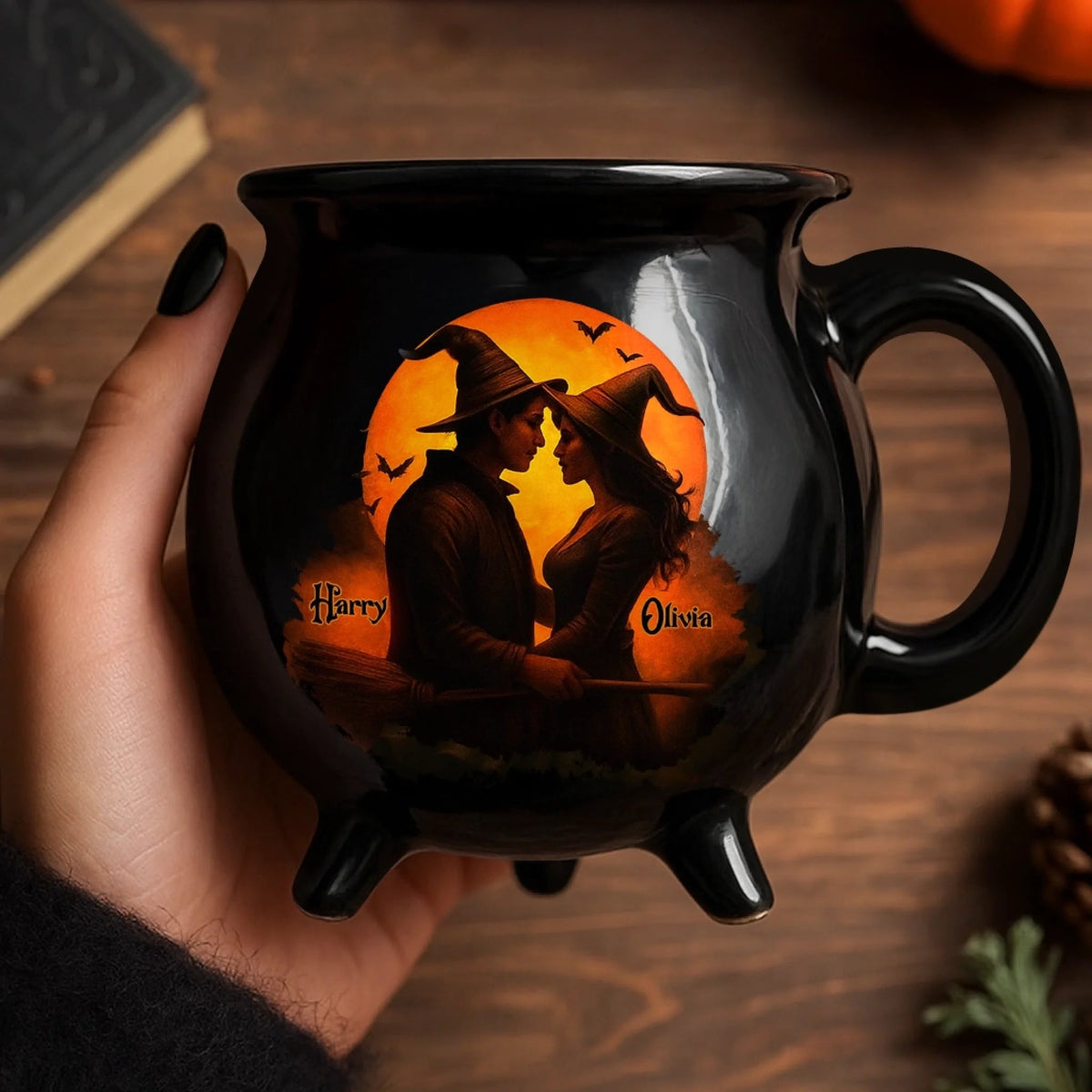 Him And Her - Two Souls One Magic - Personalized Anniversary Halloween Witch Cauldron Coffee Mug