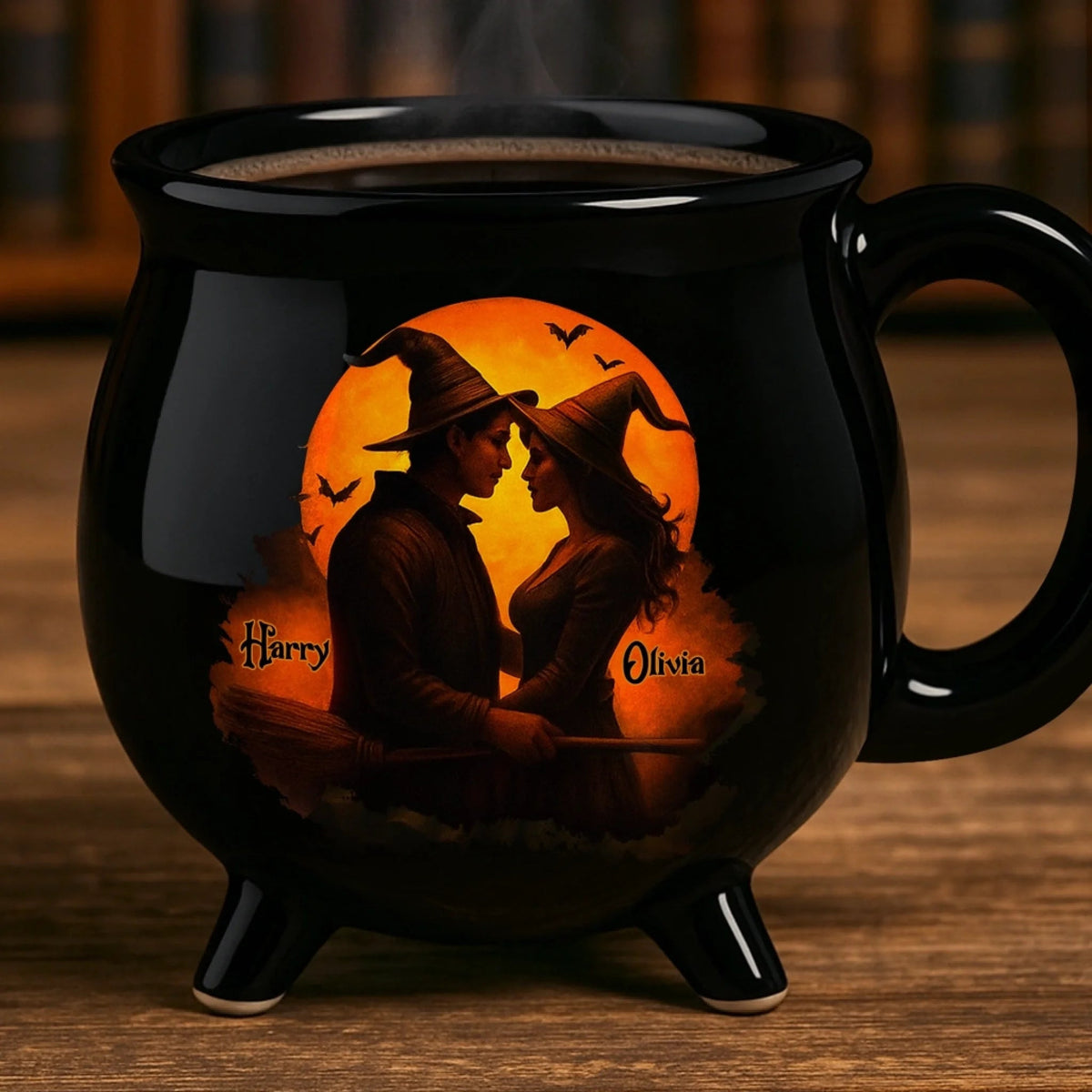 Him And Her - Two Souls One Magic - Personalized Anniversary Halloween Witch Cauldron Coffee Mug