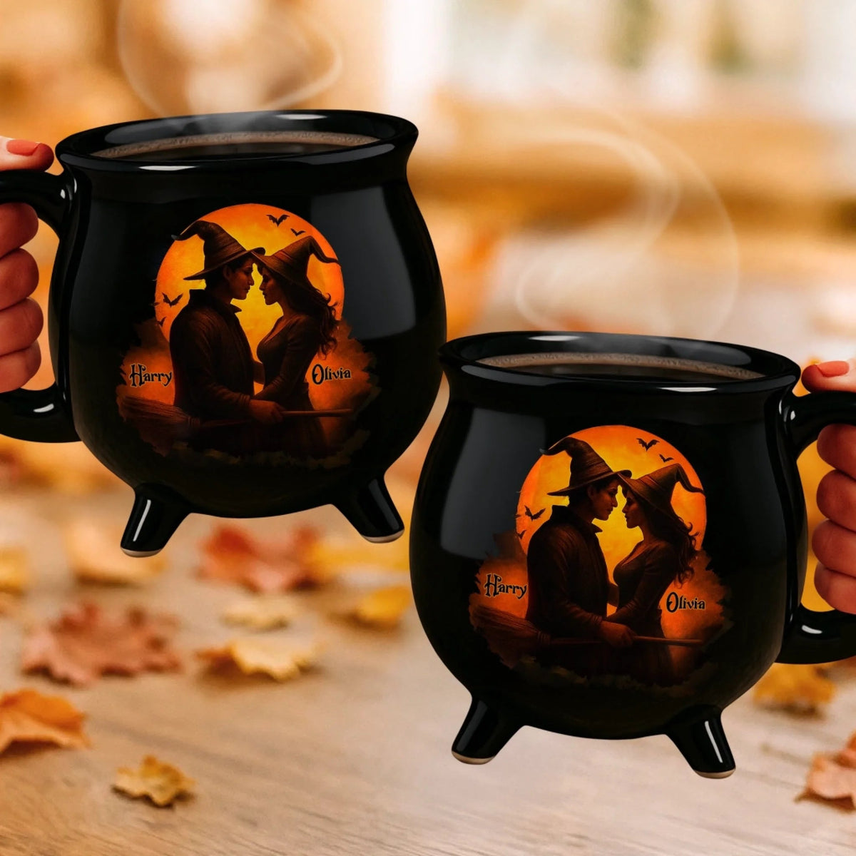 Him And Her - Two Souls One Magic - Personalized Anniversary Halloween Witch Cauldron Coffee Mug
