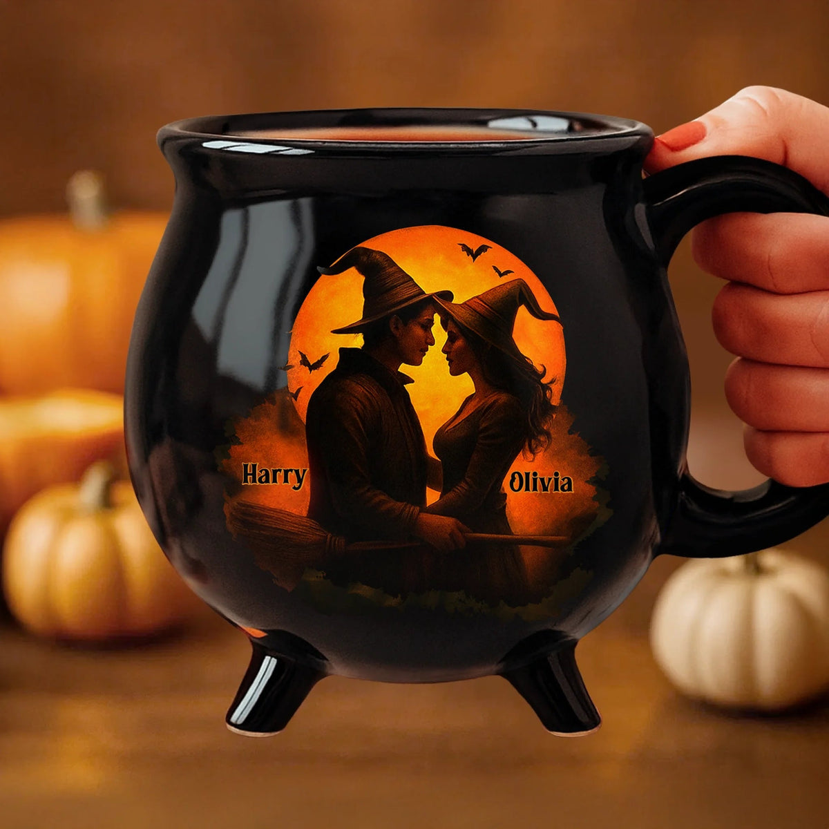 Him And Her - Two Souls One Magic - Personalized Anniversary Halloween Witch Cauldron Coffee Mug