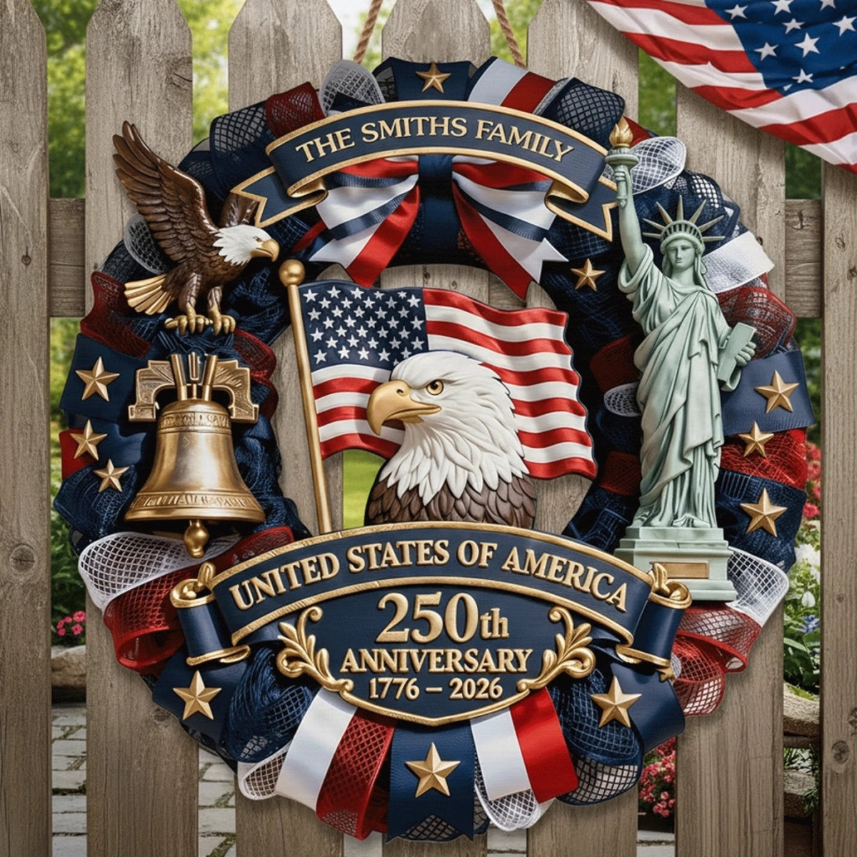 Custom Wood Sign - Personalized America 250th Anniversary Gifts For Mom, Dad, Brother, Sister, Kids - Family Forever United