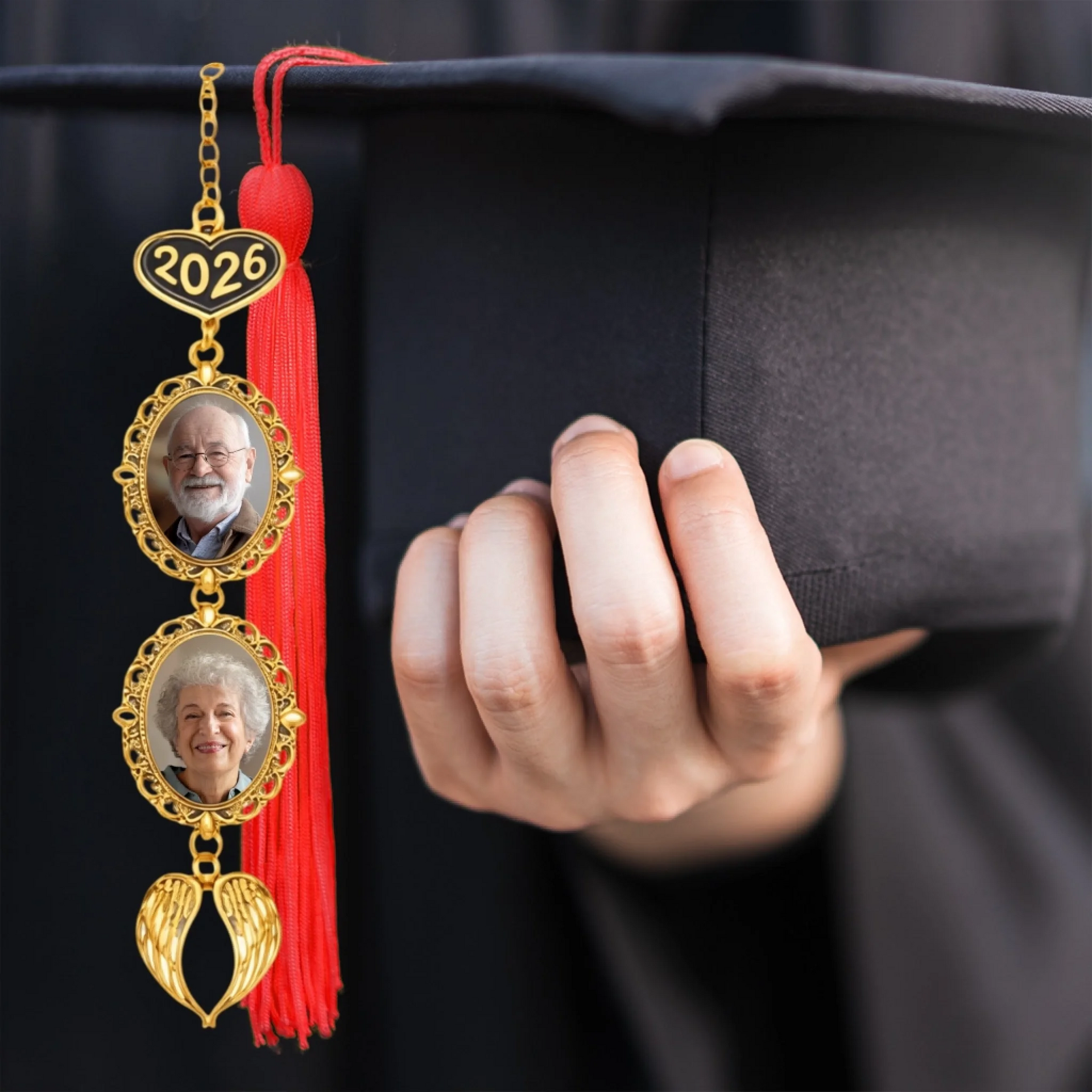 Custom Tassel Photo Charm with Angel Wings - Personalized Graduation Gifts For Him, Her - Chasing Dreams Graduation Day