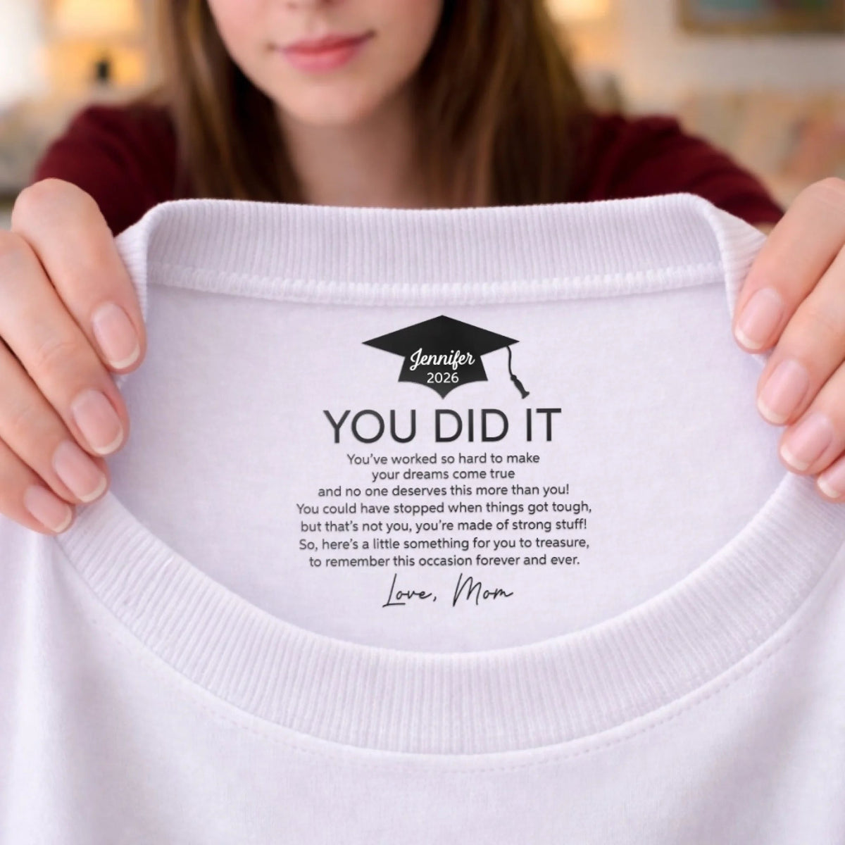 Custom Inside Neck Print T-Shirt - Personalized Graduation Gifts For Him, Her - The Adventure Begins