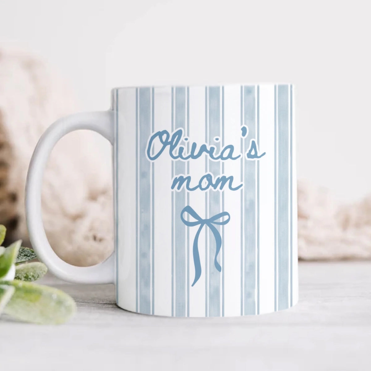 First Time Mom - Personalized Mug, Gift For New Mom, Blue Stripe Mug, Future Mom Gift, New Baby Gift For Mom