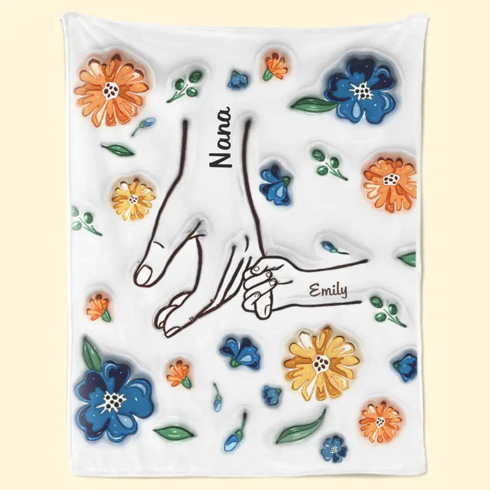 Personalized Hand in Hand Flower Blanket Gift For Mom, Grandma