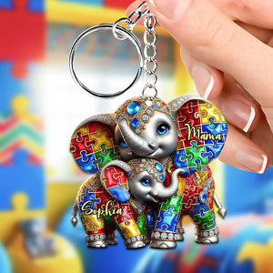 For the Strong Mama Who Shines Bright – Personalized Autism Awareness Keychain