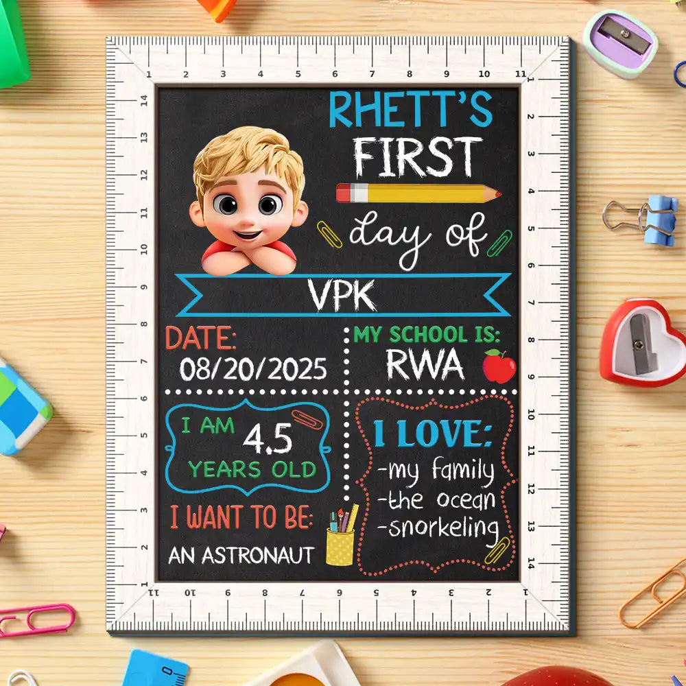 Kid Resting On Arms First Day Of School - Personalized School Sign Gift For Kid, Baby