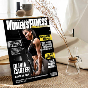 Personalized Women Fitness Magazine Cover, Custom Workout Photo Canvas