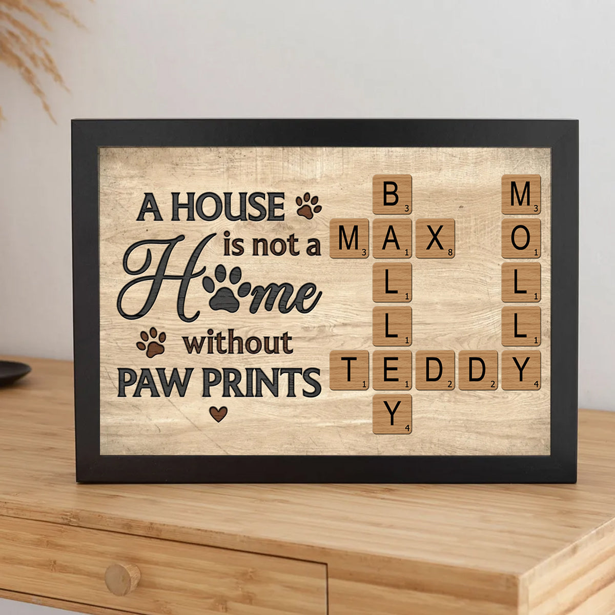 Home With Paw Prints Personalized Crossword Puzzle Art Canvas Gift For Dog Lover