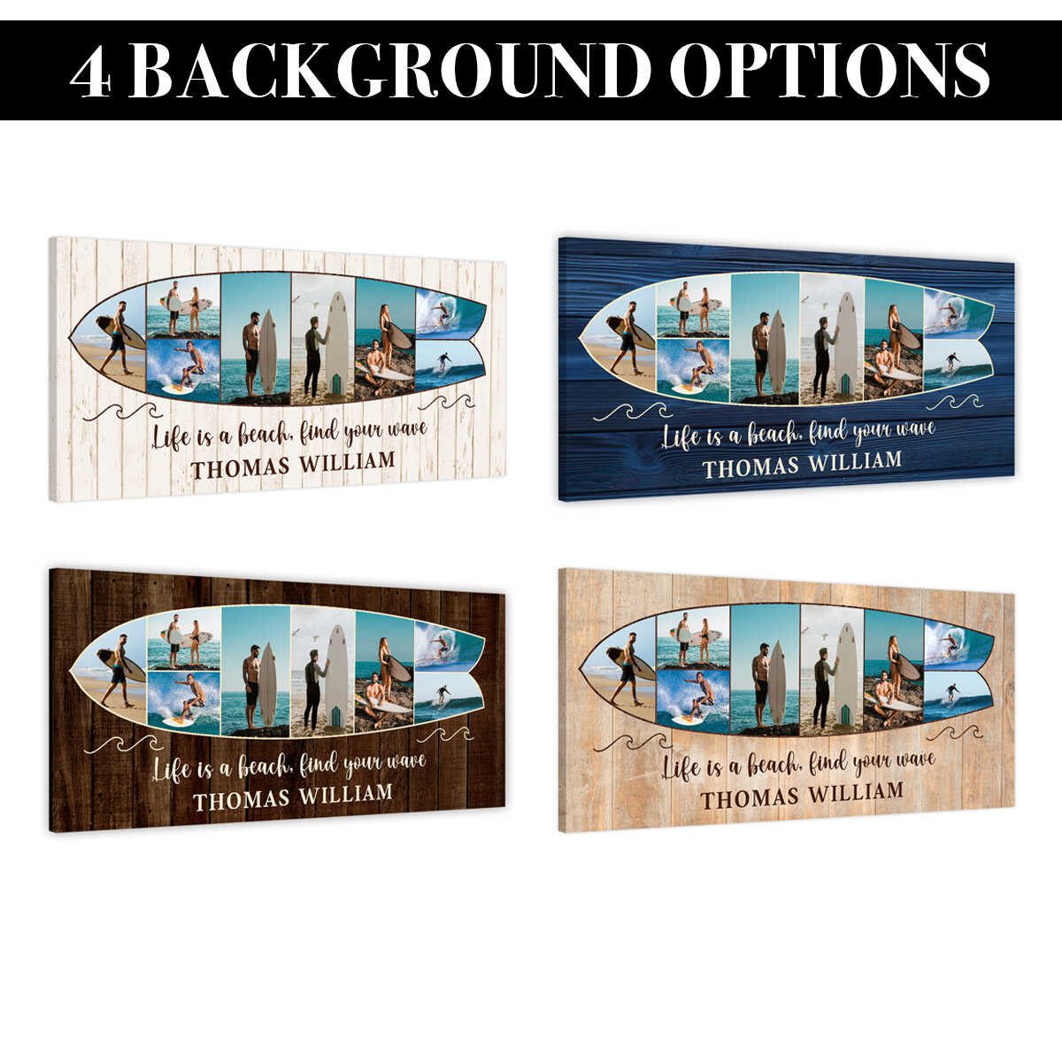 Personalized Surfboard Photo Canvas, Custom Surf Trip Pictures Collage, Surfer Gift, Summer Decor