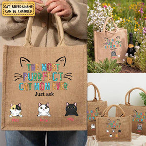 Personalized Cat Mom Jute Tote Bag