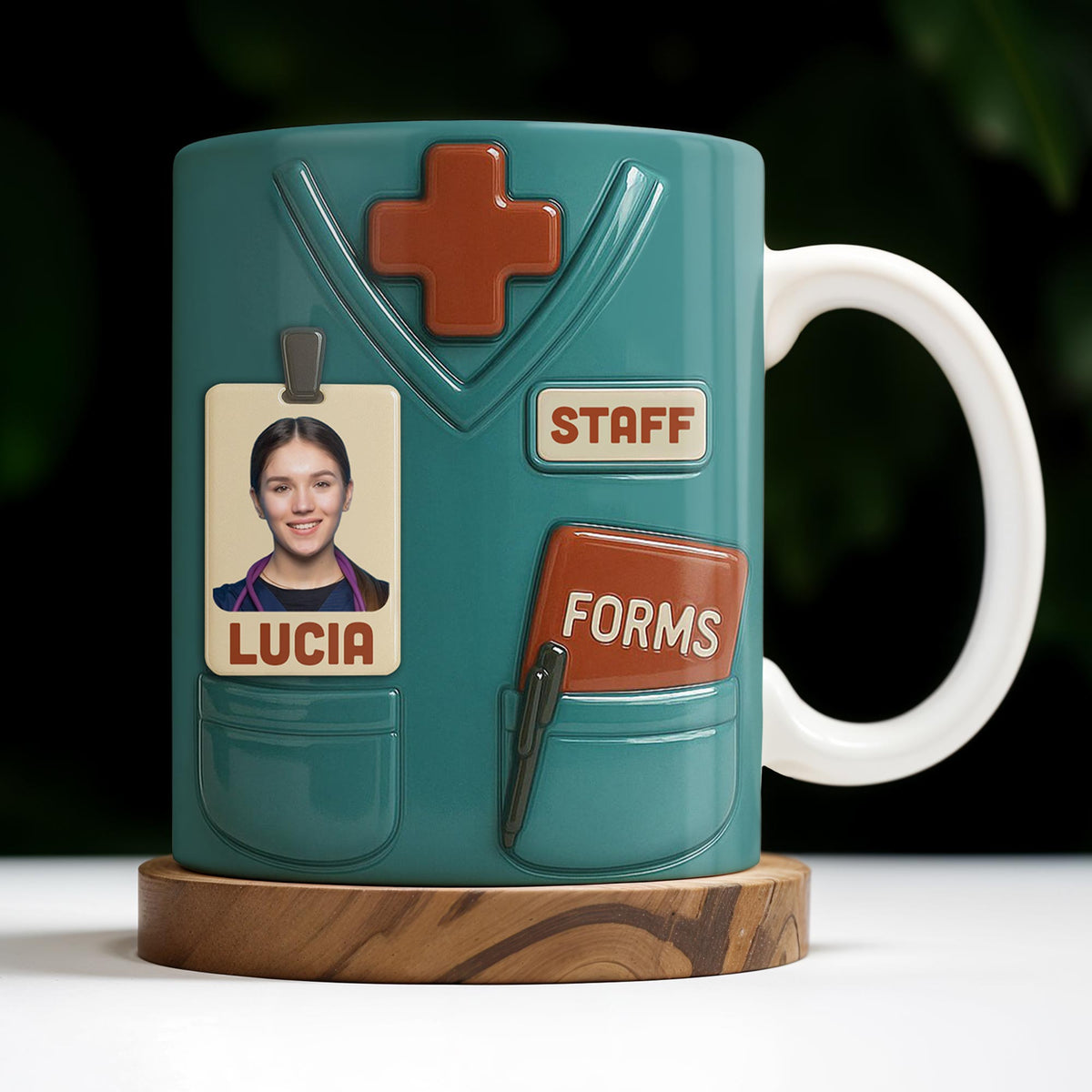 Celebrate Your Favorite Nurse, Medical Scrubs and ID Badge, Personalized Custom Coffee Mug