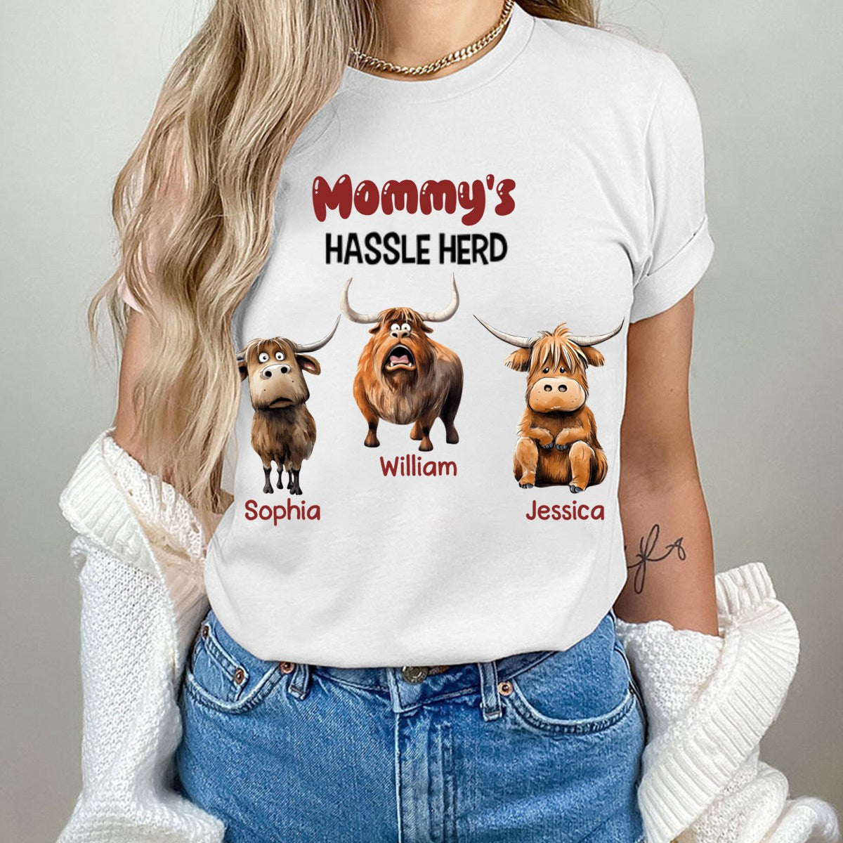 Personalized Gifts For Mom Pure Cotton T-shirt, Funny Highland Cow Hassle Herd