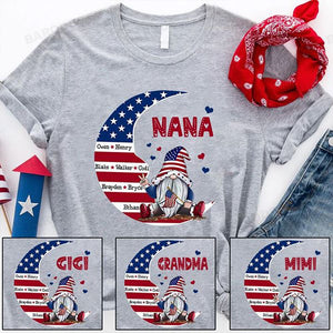 Personalized US 4th of July Grandma Kid Moon American Flag T-shirt