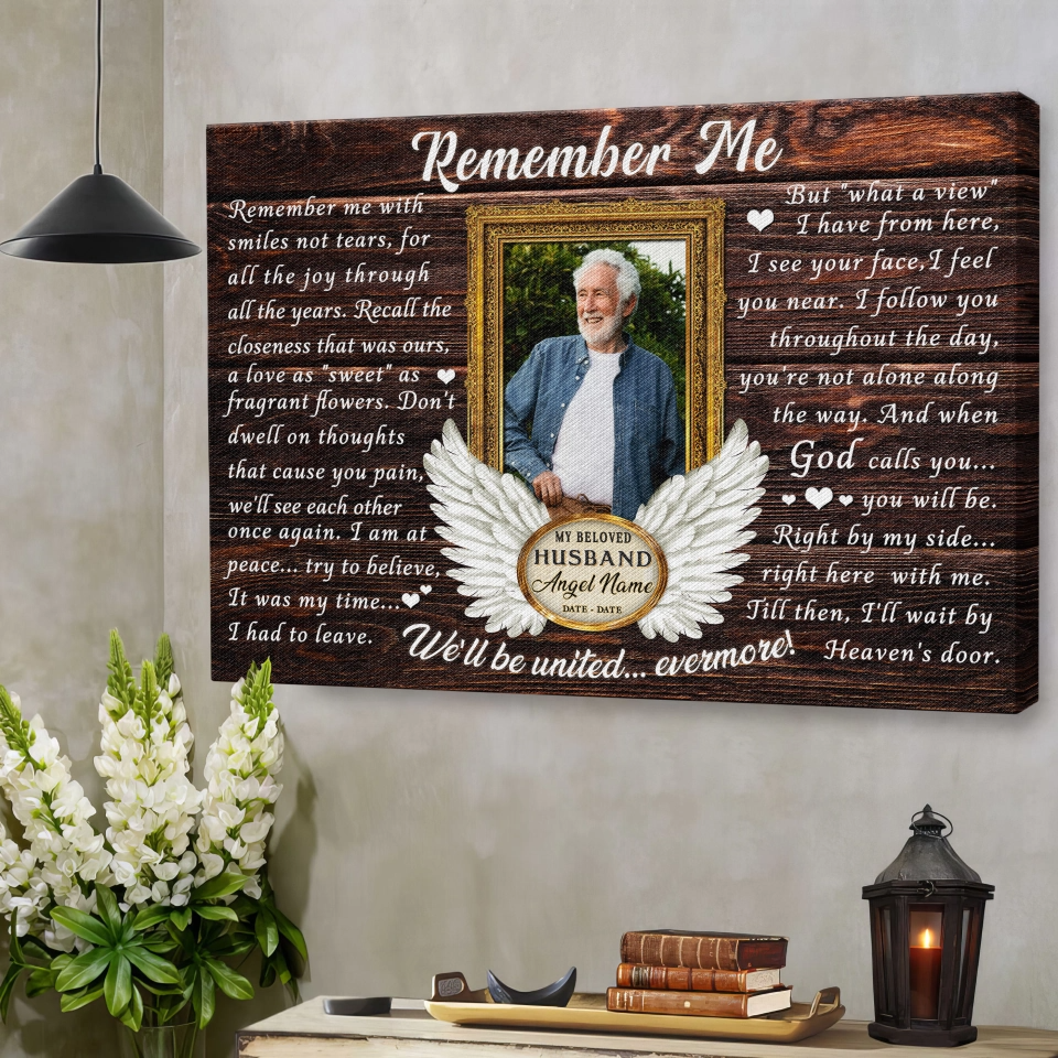 Personalized Canvas Prints, Custom Photo, Loss Of Husband, Angel Wings Remember Me Canvas