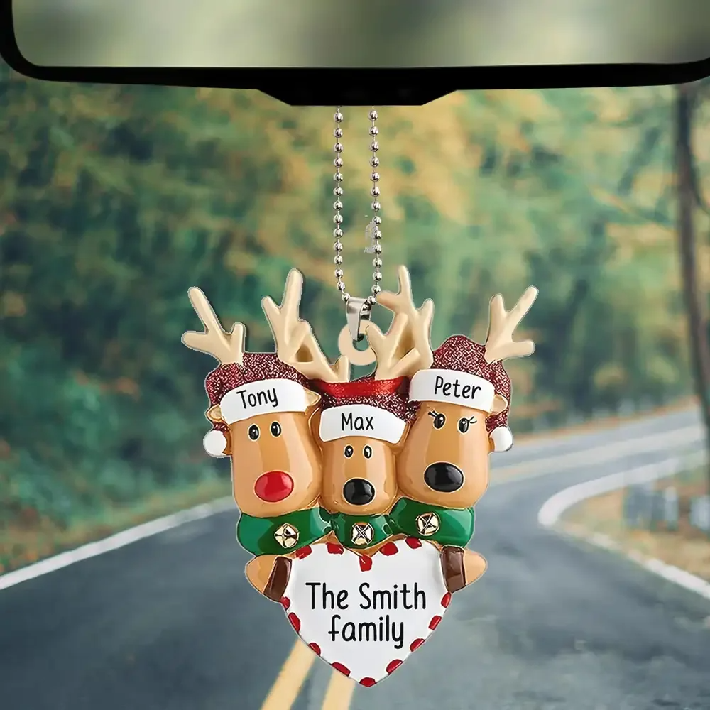 Happy Reindeer Family Personalized Christmas Acrylic Ornament