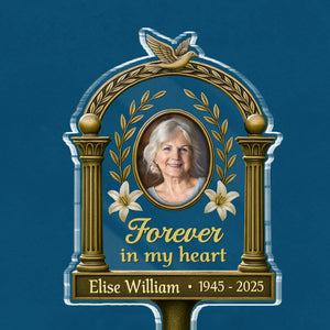 Custom Photo Carried In My Heart - Memorial Personalized Custom Stain Glass Style Acrylic Garden Stake