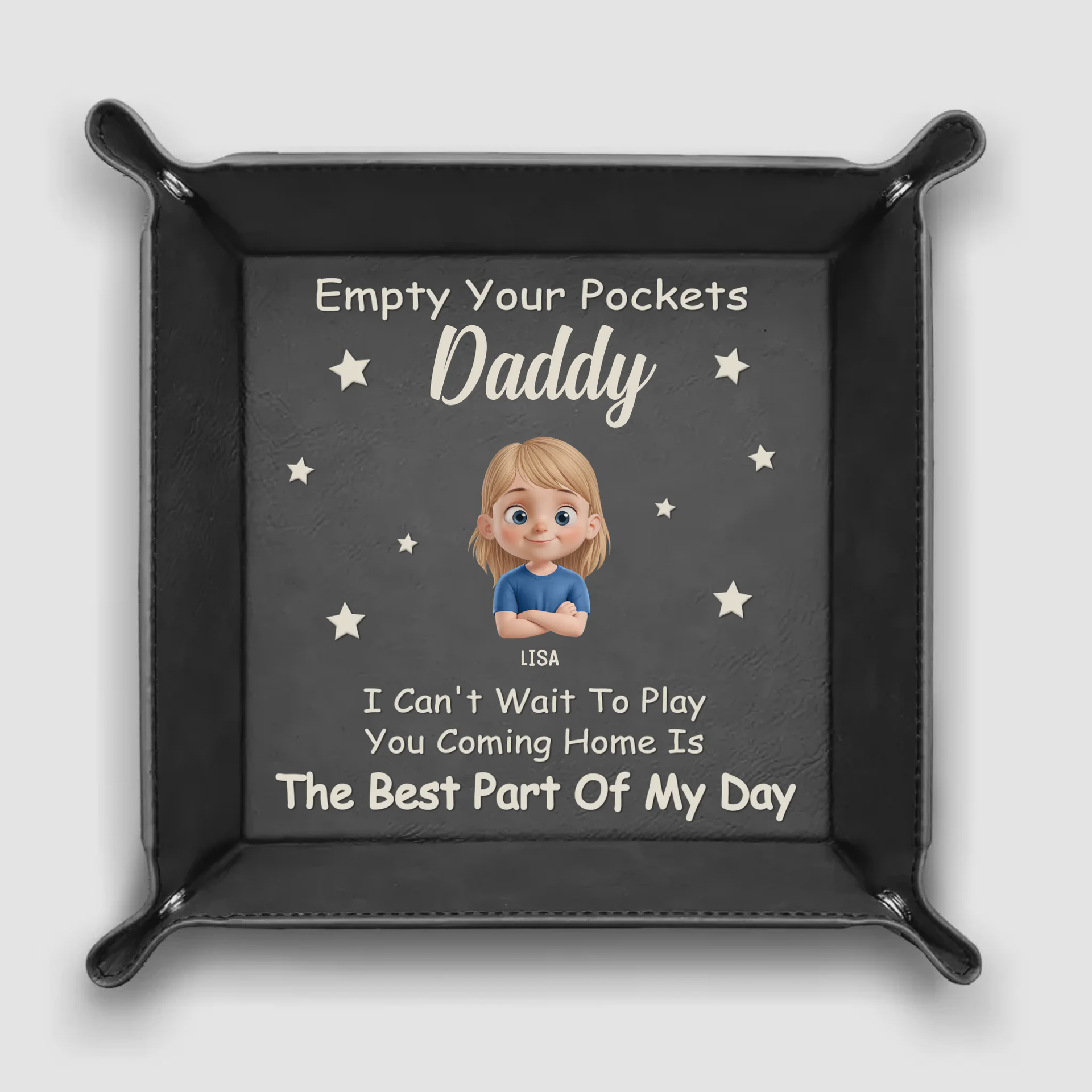 Empty Your Pockets, Fill Our Hearts - Family Personalized Leather Valet Tray Gift For Dad, Grandpa