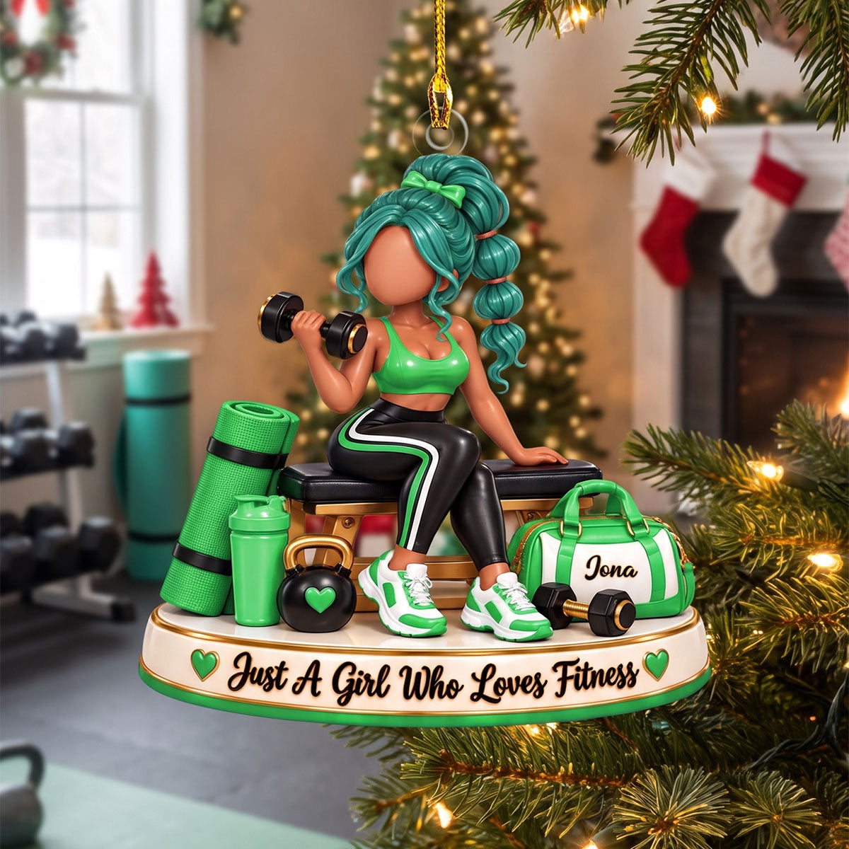 Personalized Fitness Girl Christmas Ornament – Custom Name Gym Keepsake | Gift For Workout & Weightlifting Lovers