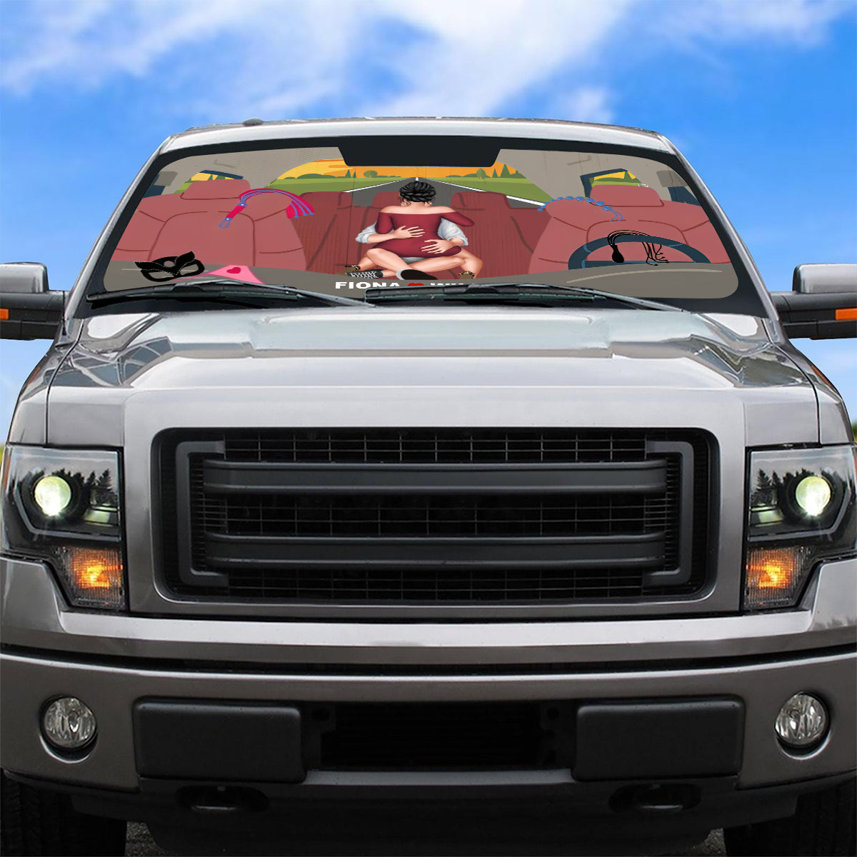 Couple Windshield Sunshade - Custom Love Design Personalized Car Sunshade Gift For Couple