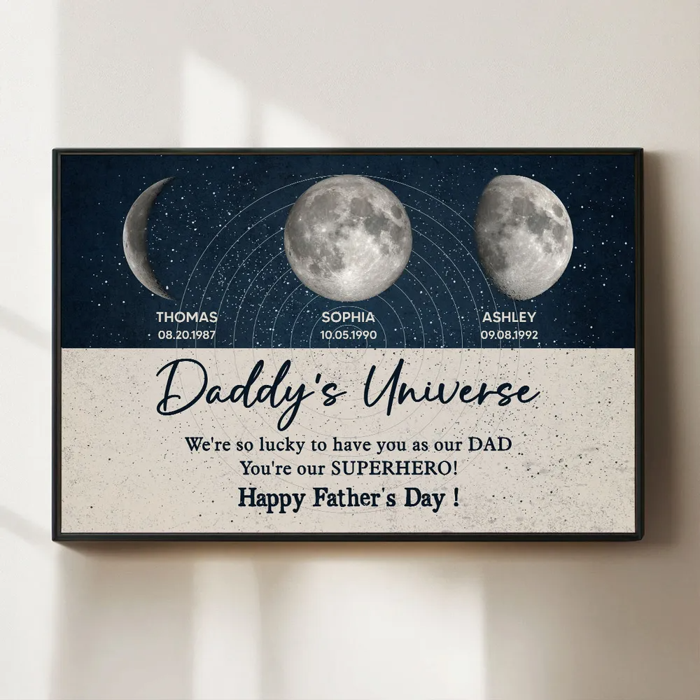 Daddy's Universe Moon Phases Father's Day Gift Personalized Poster Unique Father's Day