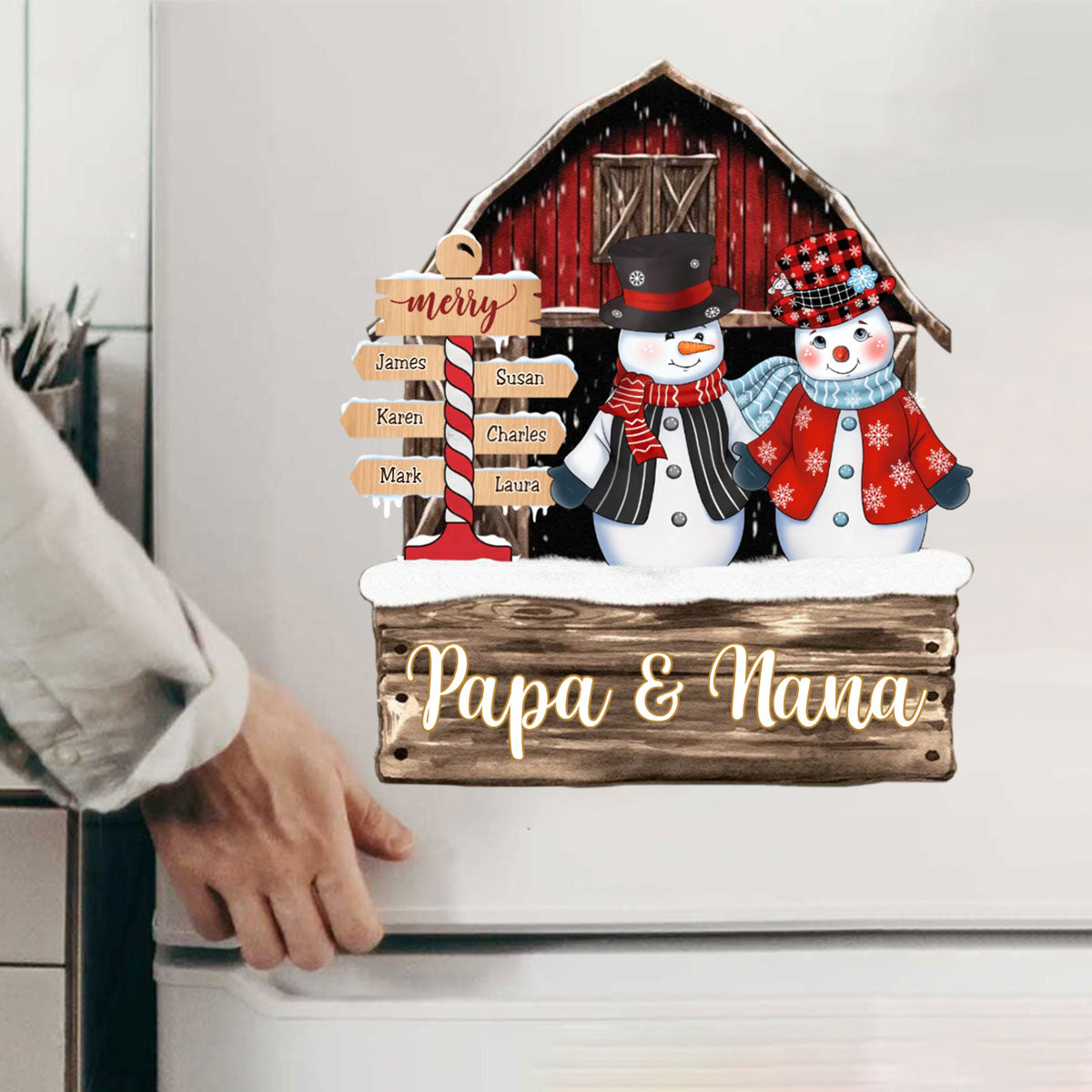 Personalized Red Barn Christmas Family Grandma Grandpa Snowman Sign Decal