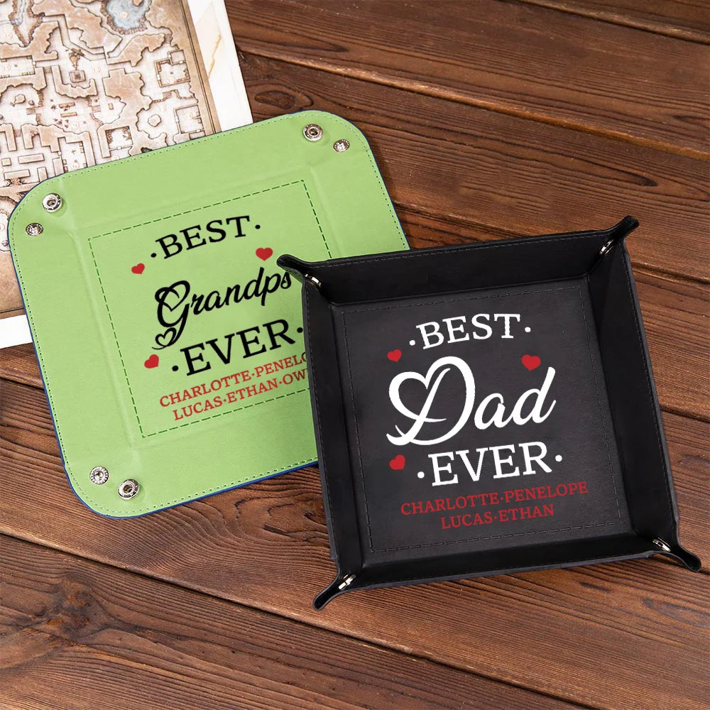 Personalized Best Dad Ever Leather Catchall Snap Tray Gift For Father Grandpa