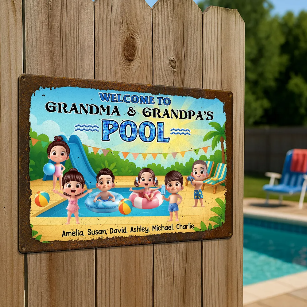 Welcome to Grandma & Grandpa's Pool Personalized Metal Sign