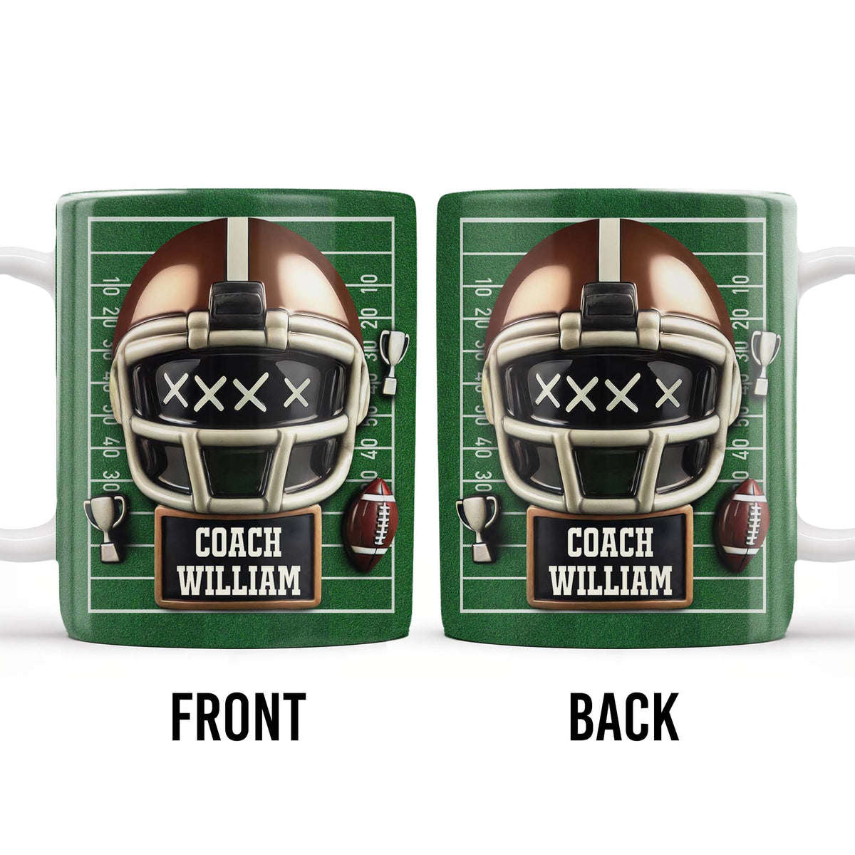 Football Helmet and Trophy, Personalized Coffee Mug, Gift For Coaches and Sports Fans
