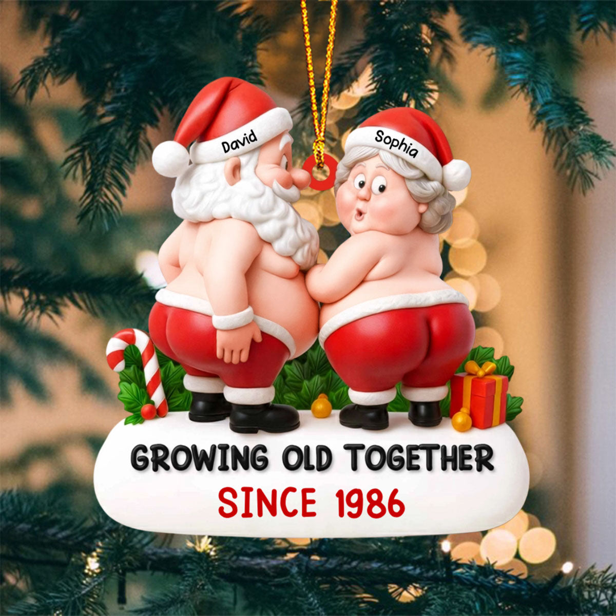 Growing Old Together Since Santa And Mrs. Claus Personalized Acrylic Ornament Custom Gift For Couples